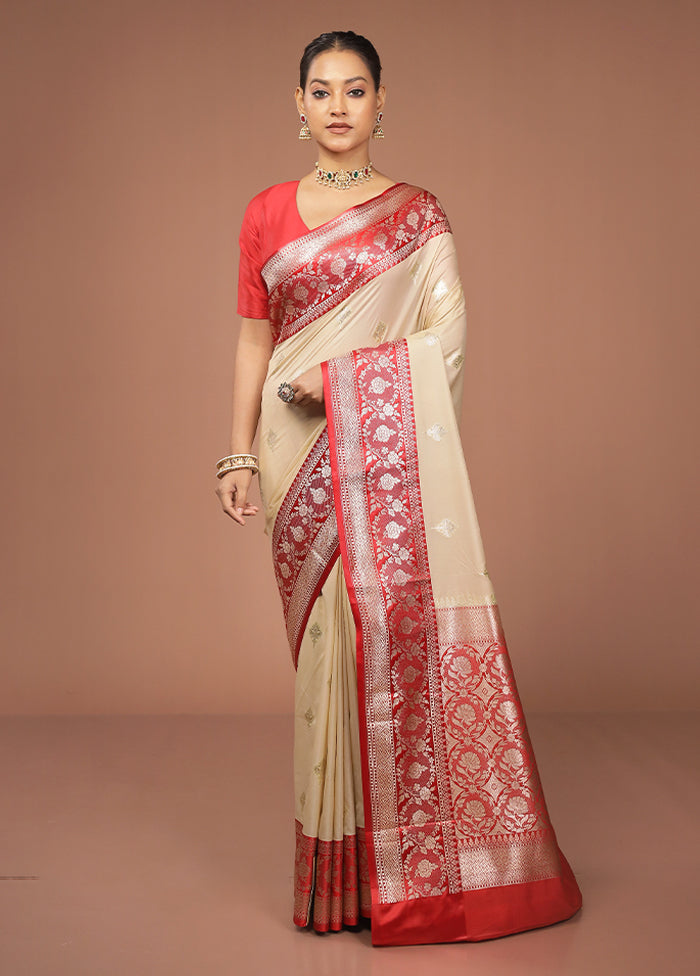 Cream Katan Silk Saree With Blouse Piece
