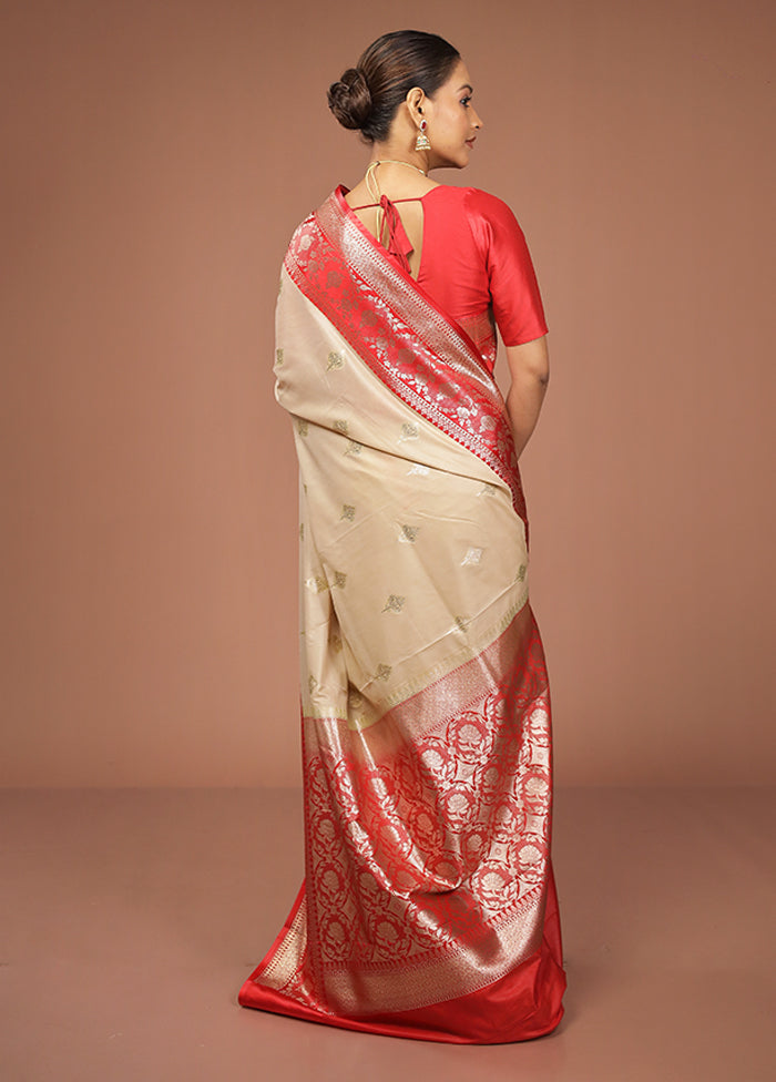 Cream Katan Silk Saree With Blouse Piece