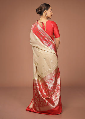 Cream Katan Silk Saree With Blouse Piece