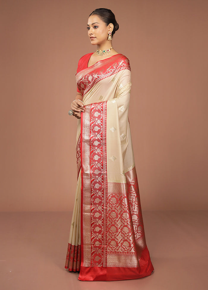 Cream Katan Silk Saree With Blouse Piece