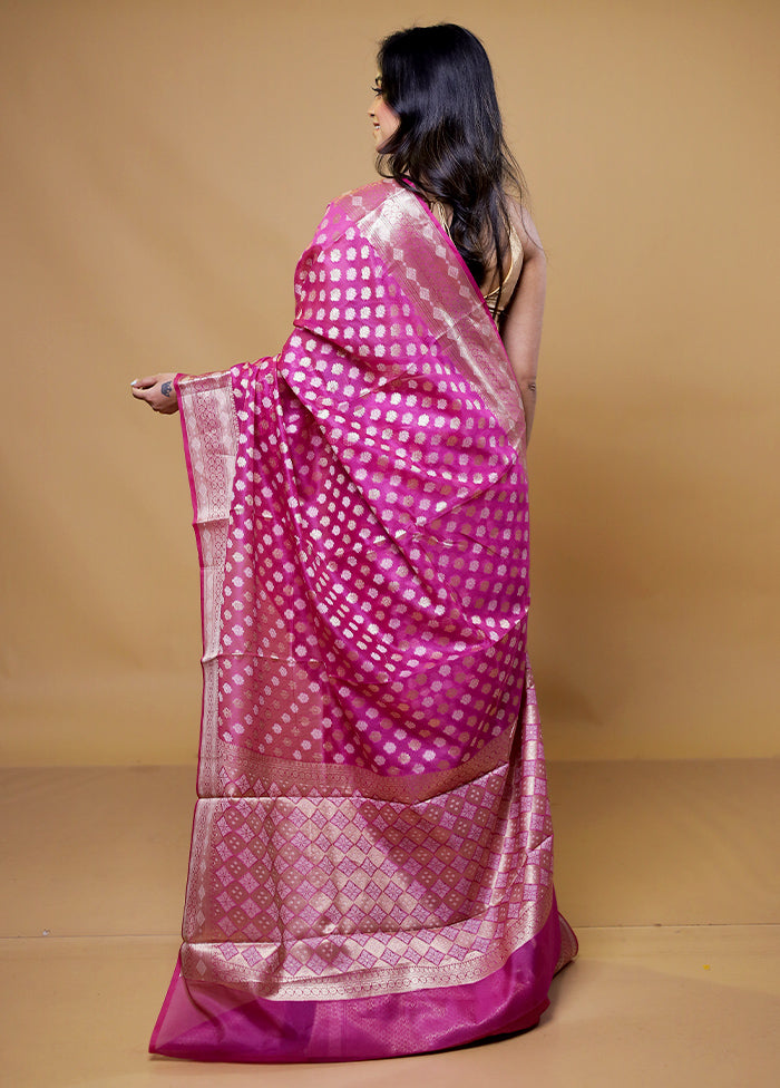 Pink Kora Silk Saree With Blouse Piece
