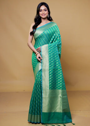 Green Kora Silk Saree With Blouse Piece