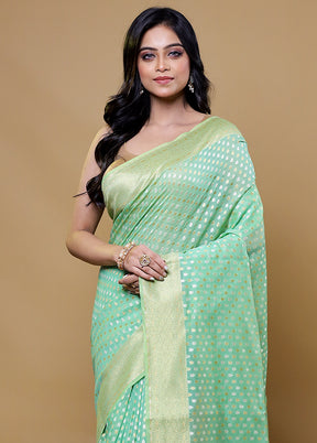 Green Kora Silk Saree With Blouse Piece
