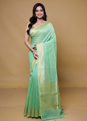 Green Kora Silk Saree With Blouse Piece