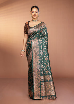 Green Katan Silk Saree With Blouse Piece