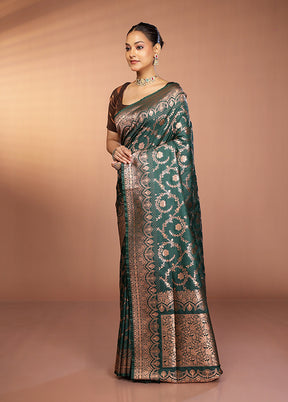 Green Katan Silk Saree With Blouse Piece