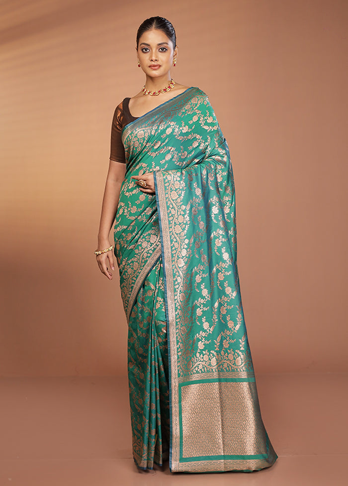 Green Banarasi Silk Saree With Blouse Piece