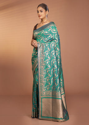Green Banarasi Silk Saree With Blouse Piece