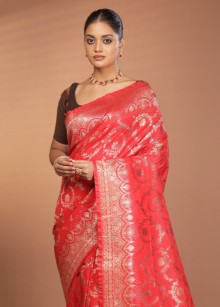 Red Banarasi Silk Saree With Blouse Piece