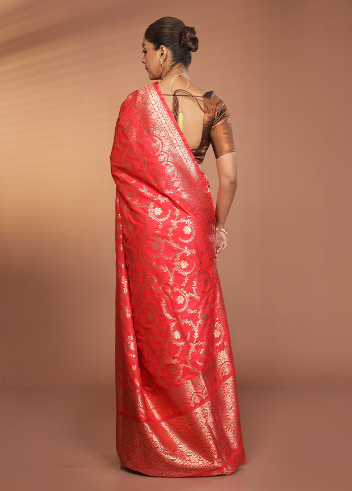 Red Banarasi Silk Saree With Blouse Piece