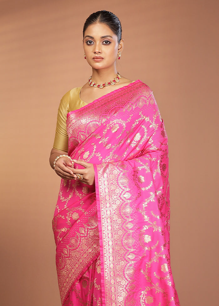 Pink Banarasi Silk Saree With Blouse Piece