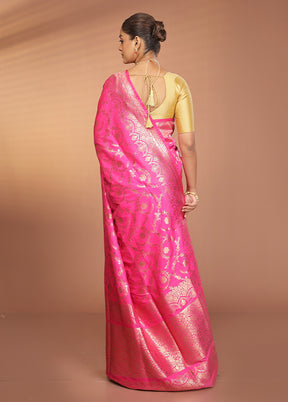 Pink Banarasi Silk Saree With Blouse Piece