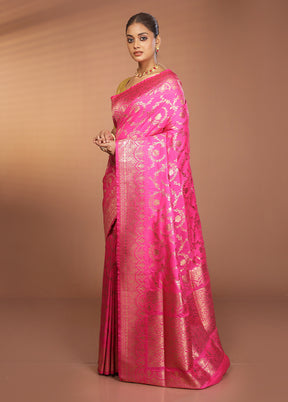 Pink Banarasi Silk Saree With Blouse Piece
