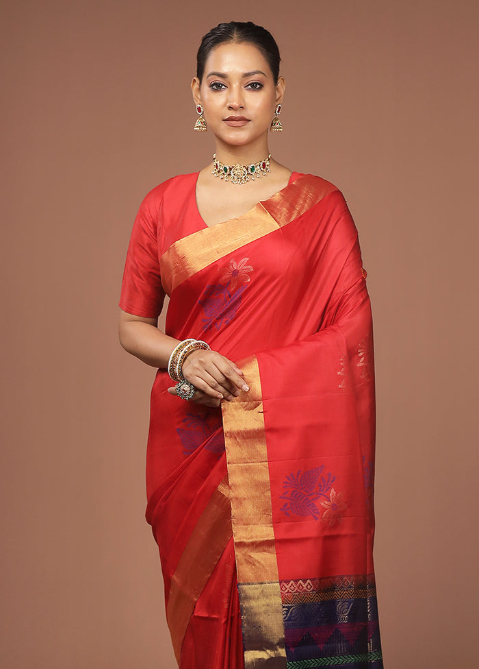 Red Handloom Kanjivaram Pure Silk Saree With Blouse Piece