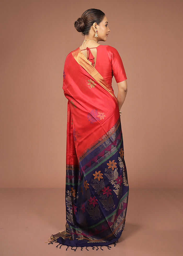 Red Handloom Kanjivaram Pure Silk Saree With Blouse Piece