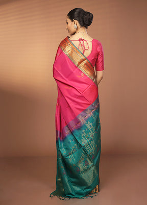 Pink Handloom Kanjivaram Pure Silk Saree With Blouse Piece