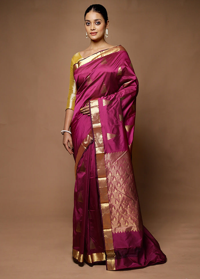 Purple Kanjivaram Silk Saree With Blouse Piece