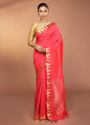Pink Kanjivaram Silk Saree With Blouse Piece