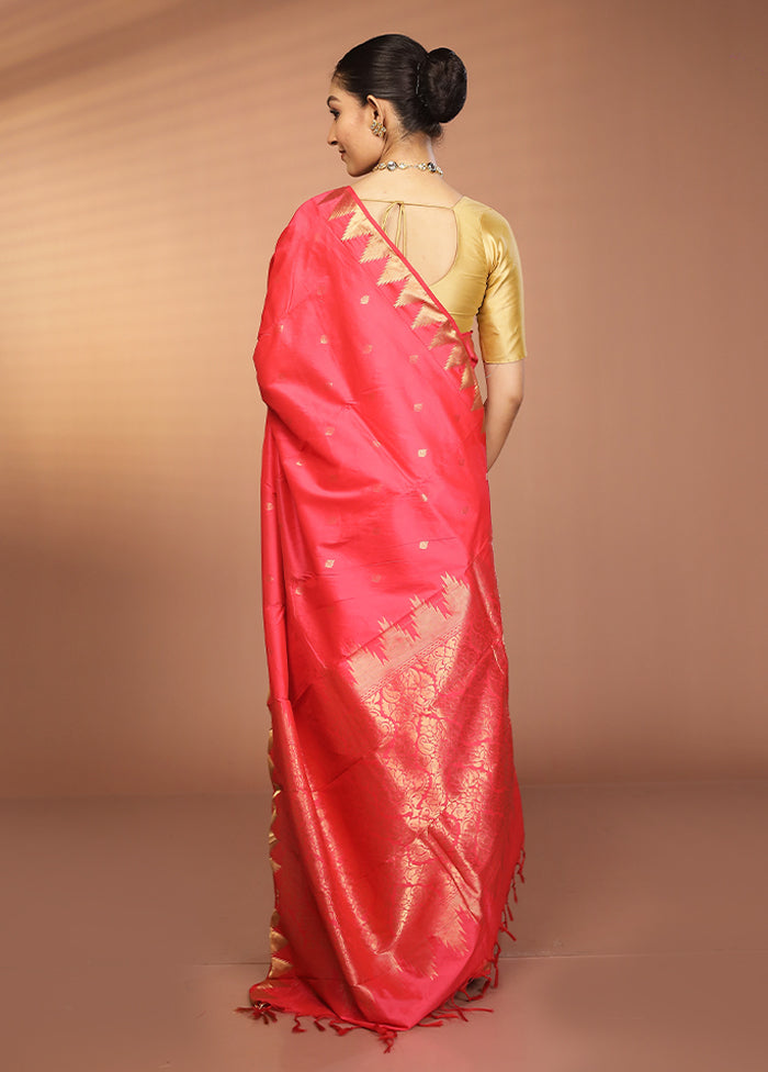 Pink Kanjivaram Silk Saree With Blouse Piece