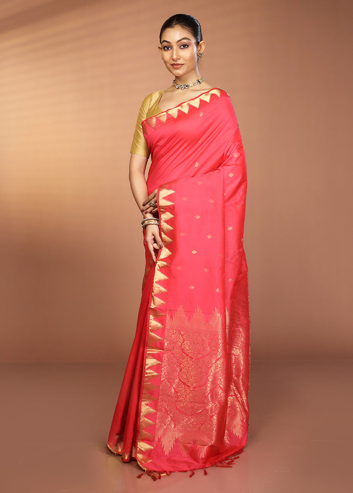 Pink Kanjivaram Silk Saree With Blouse Piece