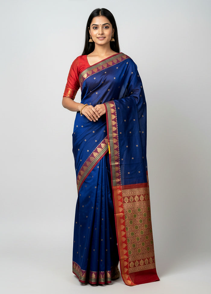 Blue Kanjivaram Silk Saree With Blouse Piece
