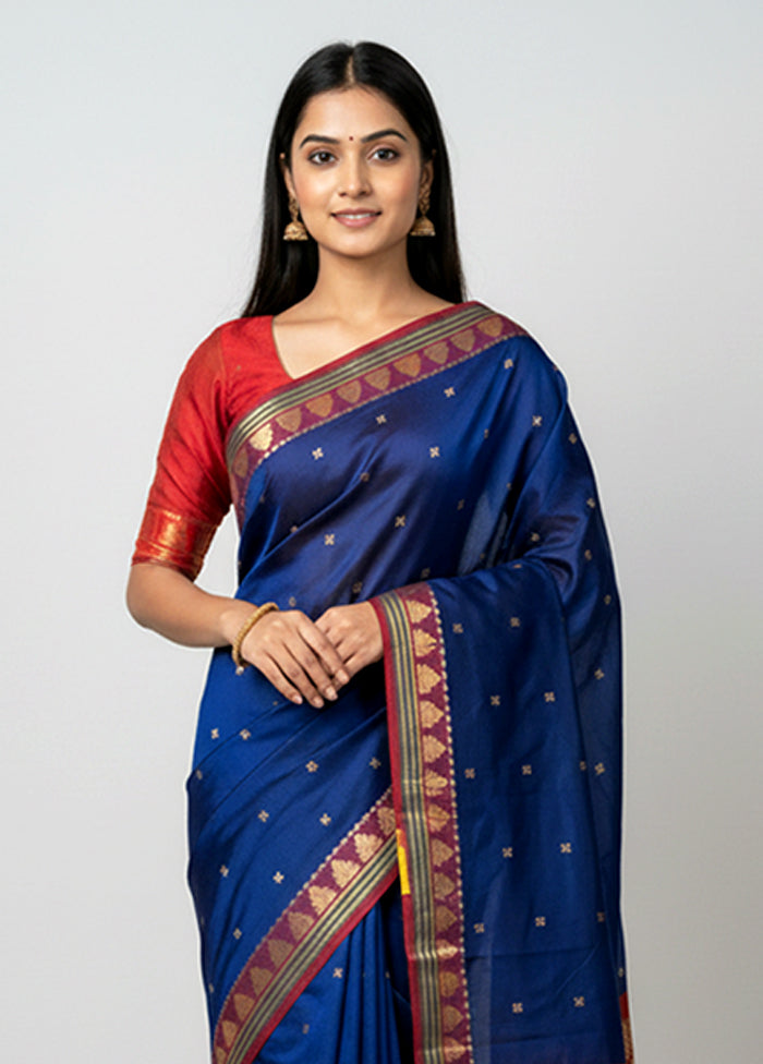 Blue Kanjivaram Silk Saree With Blouse Piece