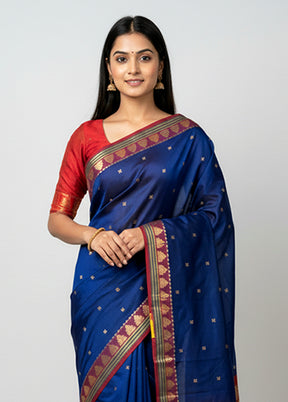 Blue Kanjivaram Silk Saree With Blouse Piece