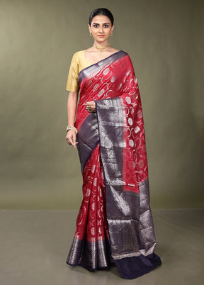 Pink Dupion Silk Saree With Blouse Piece