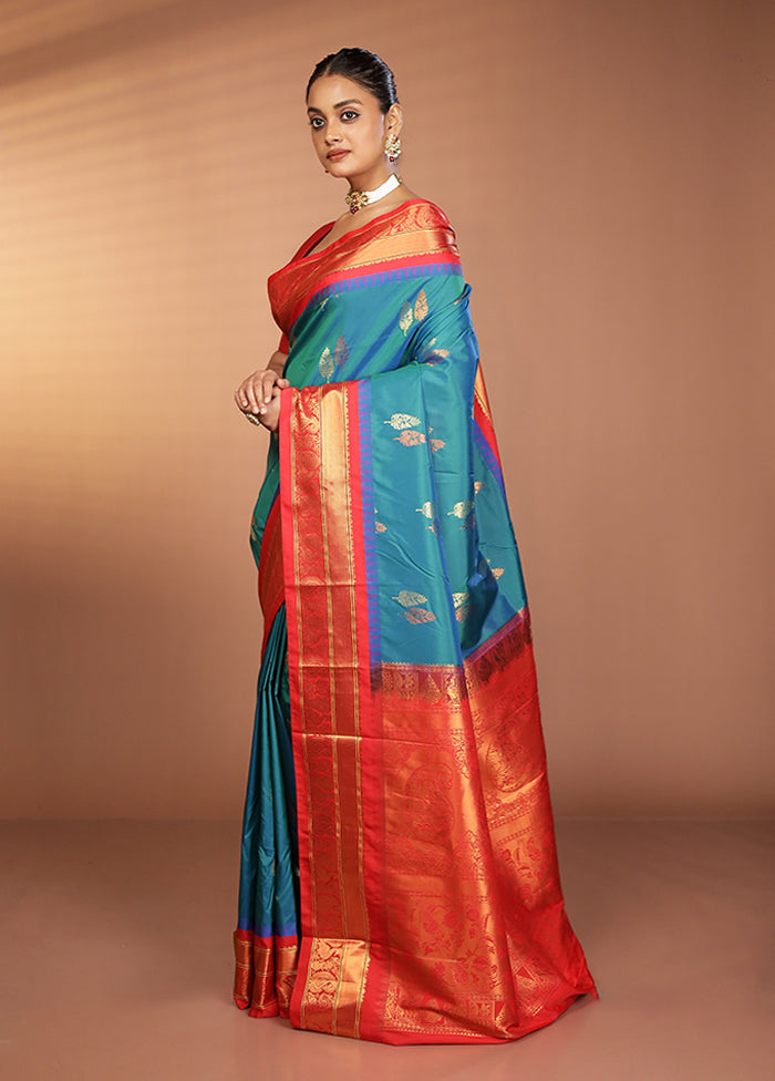 Blue Kanjivaram Silk Saree With Blouse Piece