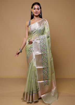 Green Tissue Silk Saree With Blouse Piece
