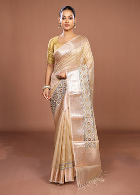 Cream Tissue Silk Saree With Blouse Piece