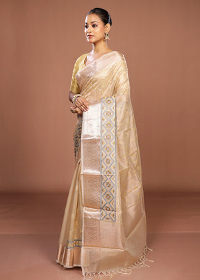 Cream Tissue Silk Saree With Blouse Piece