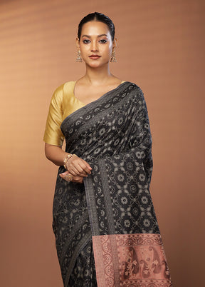 Black Dupion Silk Saree With Blouse Piece