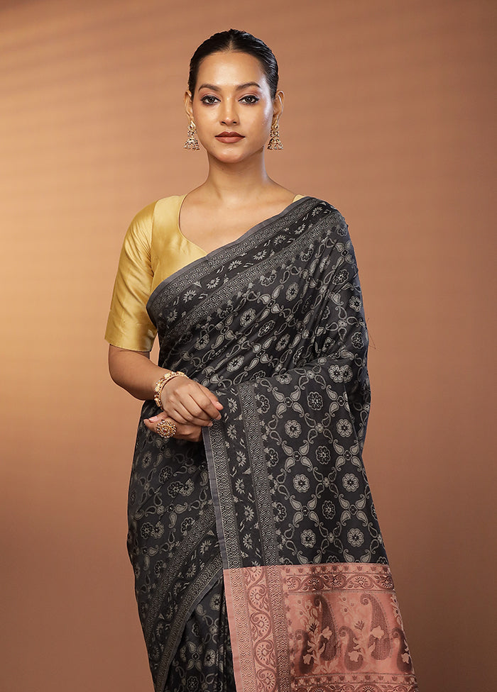 Black Dupion Silk Saree With Blouse Piece