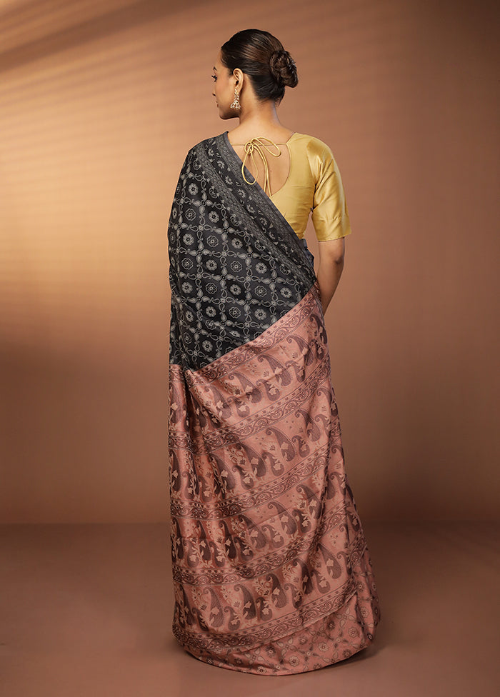Black Dupion Silk Saree With Blouse Piece