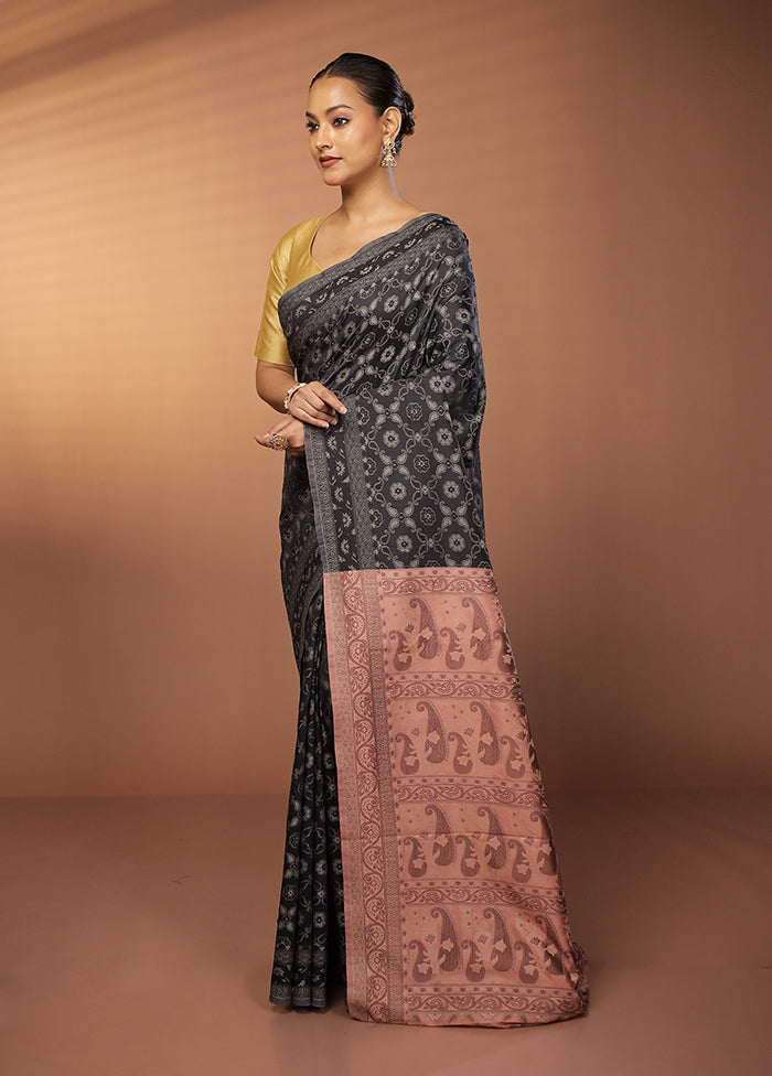 Black Dupion Silk Saree With Blouse Piece