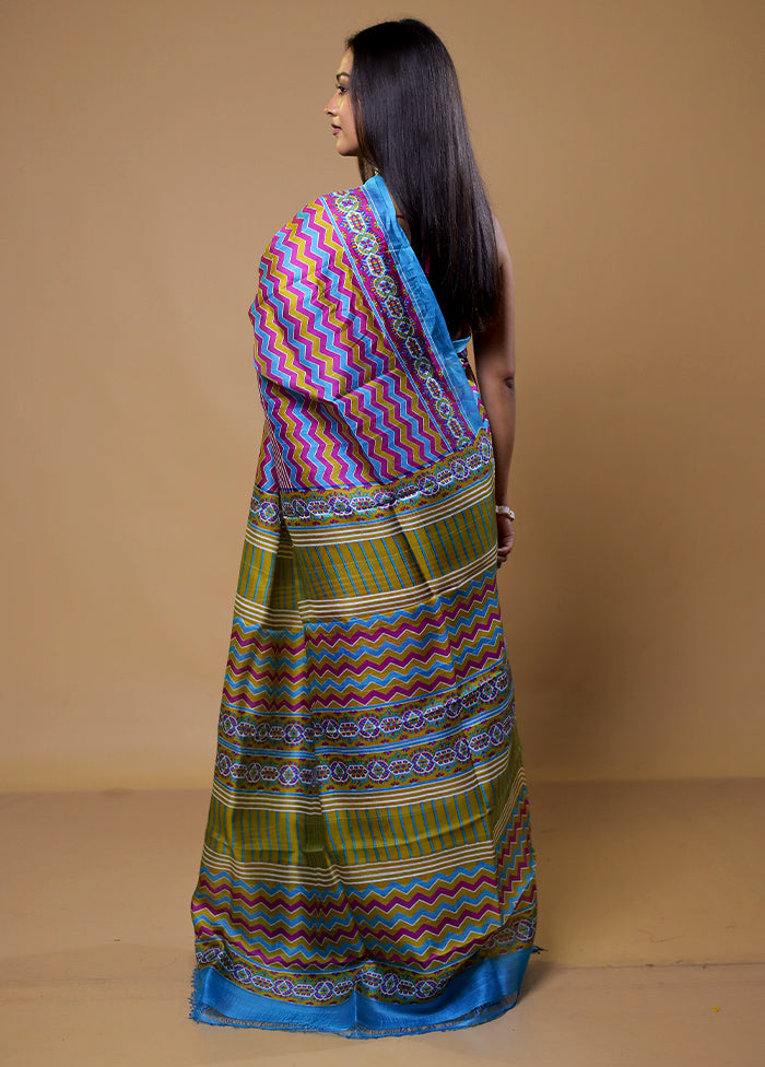 Purple Printed Silk Saree Without Blouse Piece