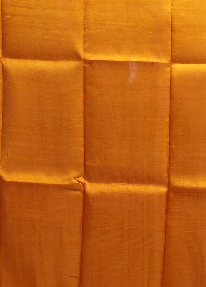 Yellow Printed Silk Saree Without Blouse Piece