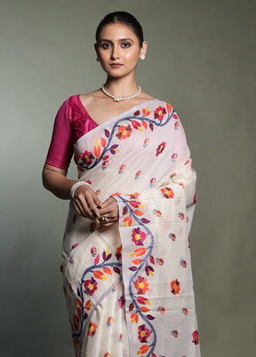 Cream Cotton Saree With Blouse Piece