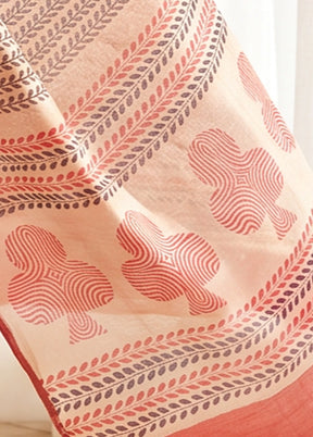 Red Printed Pure Silk Saree Without Blouse Piece