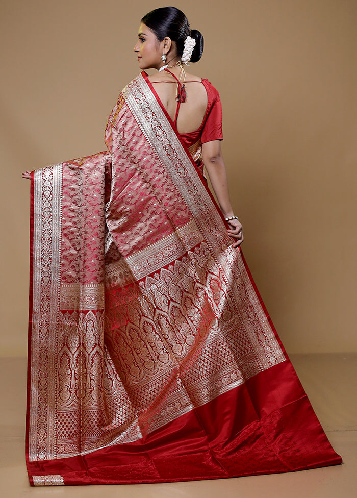 Maroon Handloom Tanchoi Pure Silk Saree With Blouse Piece