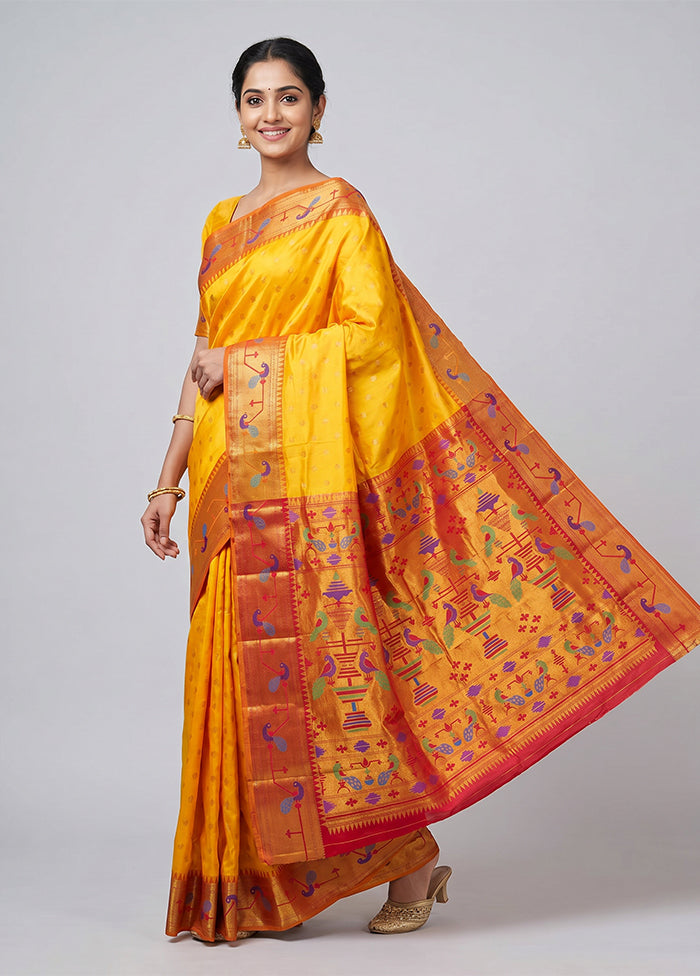 Yellow Kanjivaram Silk Saree With Blouse Piece