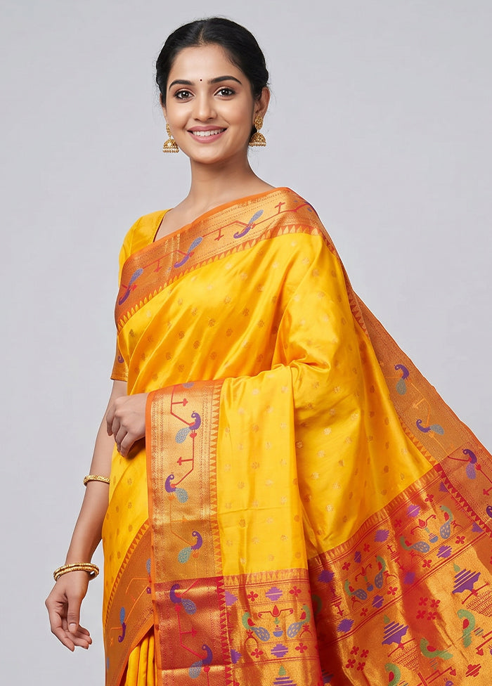 Yellow Kanjivaram Silk Saree With Blouse Piece