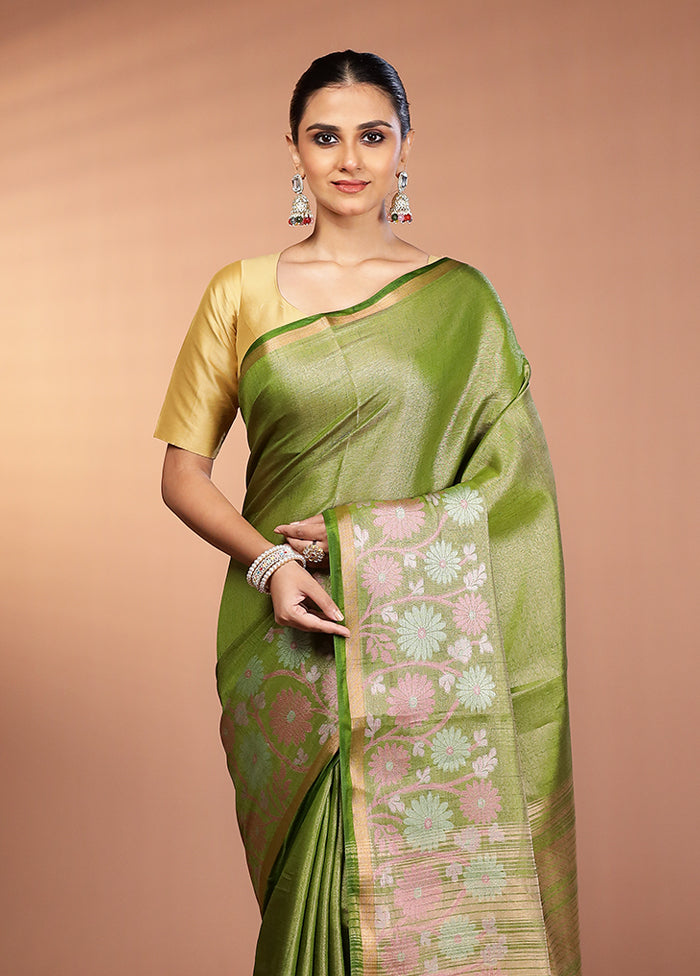 Green Tissue Silk Saree With Blouse Piece