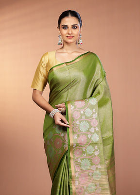 Green Tissue Silk Saree With Blouse Piece