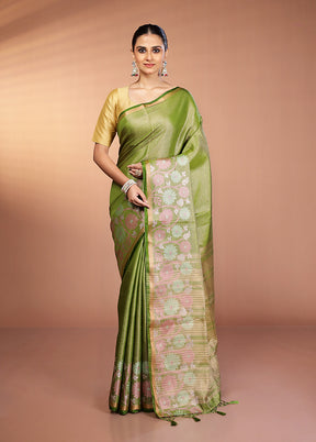 Green Tissue Silk Saree With Blouse Piece