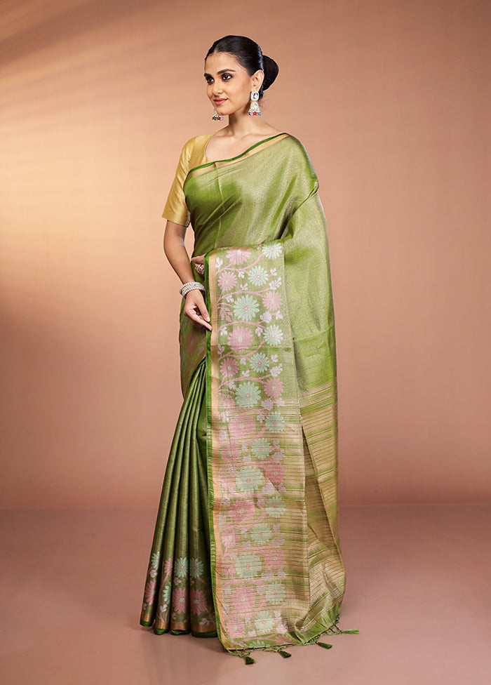 Green Tissue Silk Saree With Blouse Piece