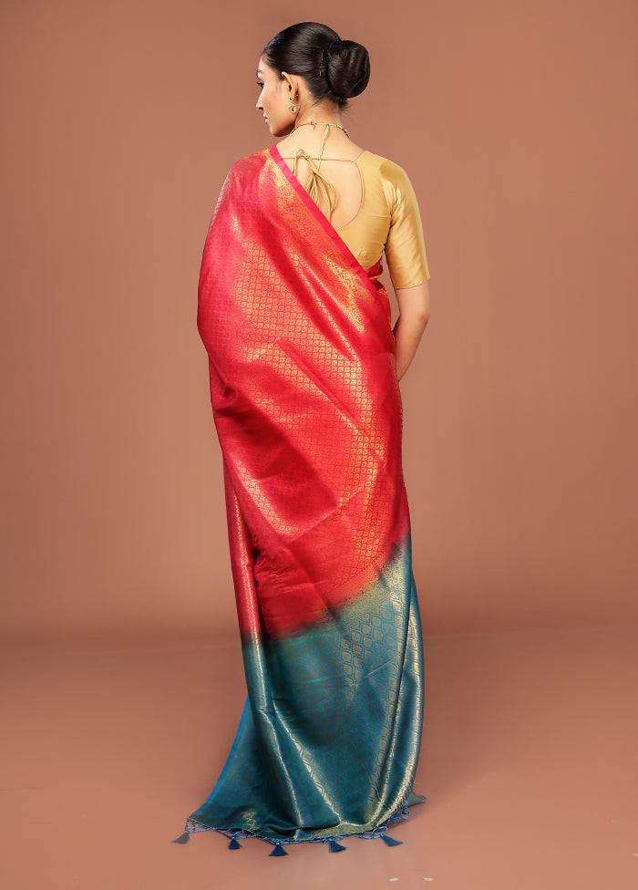 Red Dupion Silk Saree With Blouse Piece
