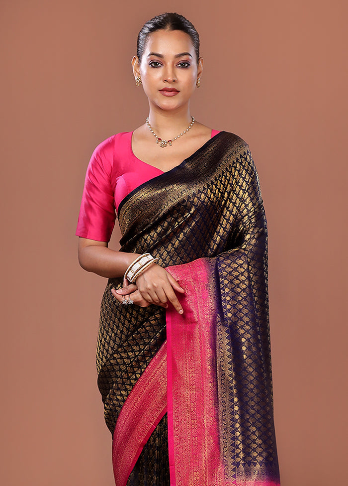 Blue Dupion Silk Saree With Blouse Piece