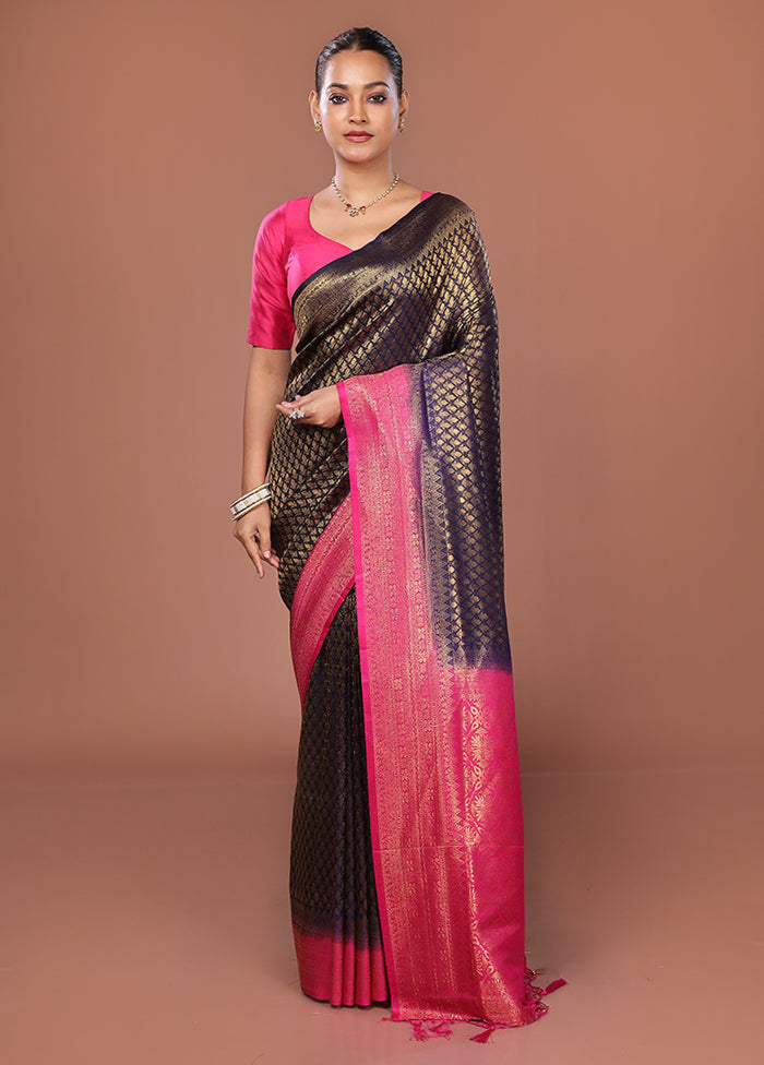 Blue Dupion Silk Saree With Blouse Piece